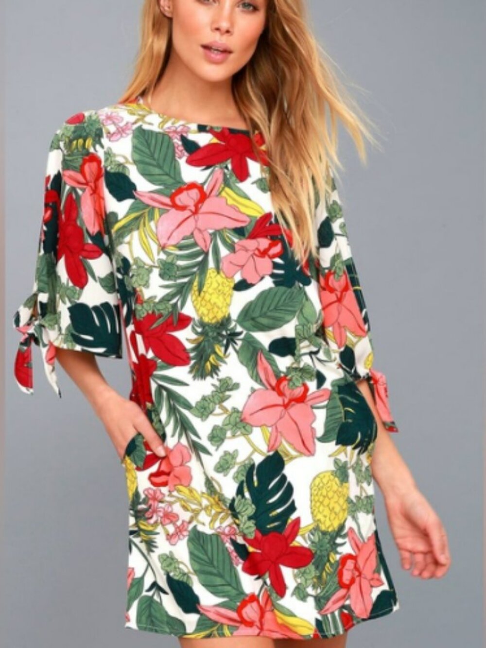 ## ✨ Lulus Tropical Botanical Tie-Sleeve Shift Dress ✨
